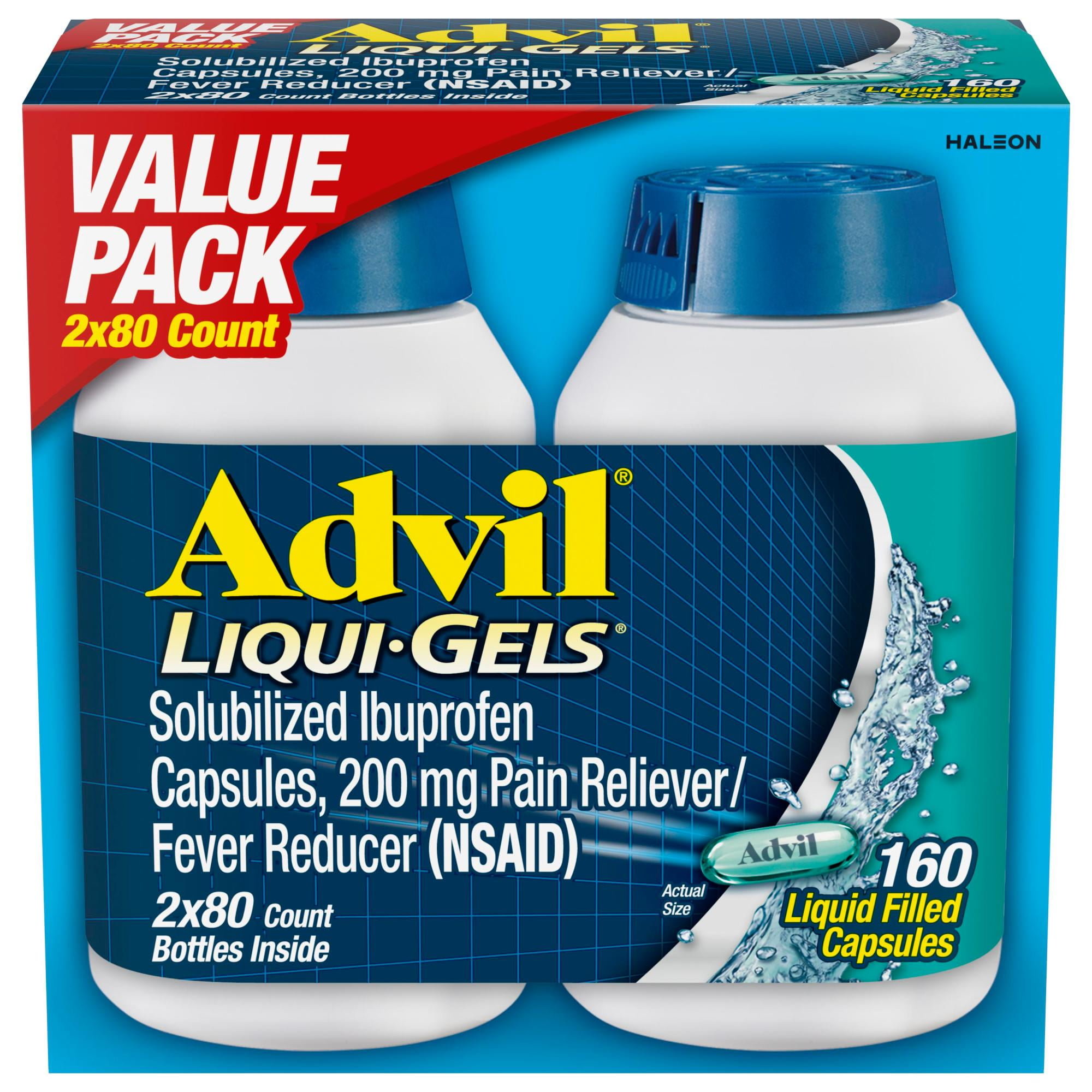 (3 pack) Advil Liqui-Gels Pain Relievers for Headache Relief, Fever Reducer Liquid Filled Capsules, 200 Mg Ibuprofen, 2X80 Count