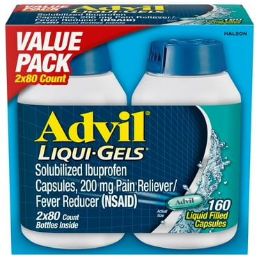 Advil Liqui-Gels Pain Relievers for Headache Relief, Fever Reducer Liquid Filled Capsules, 200 mg Ibuprofen, 2X80 Count