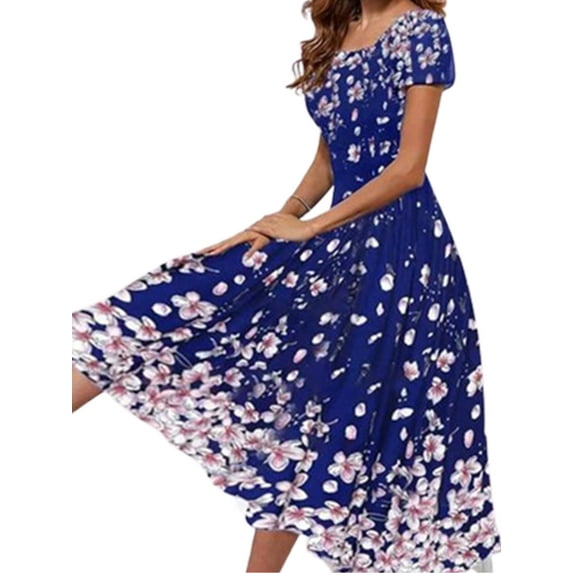 DYMADE Women Short Sleeve A-line Printed Elegant Casual Dress