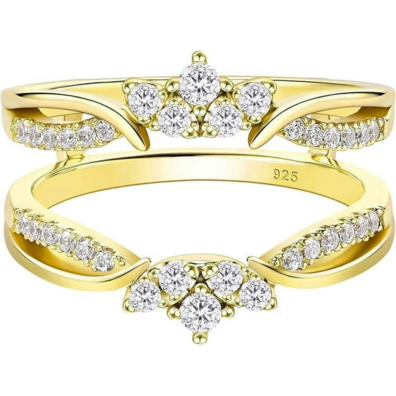 Divine Creation Women's 925 Sterling Silver 1.92 Ct Round Cut White Diamond Engagement Wedding Enhancer Guard Wrap Ring 14K Yellow Gold Plated -5