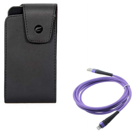 Case Belt Clip w 10ft USB Cable for iPhone XS/X - Leather Swivel Holster Vertical Cover, Purple Charger Cord Power Wire Braided for iPhone XS/X