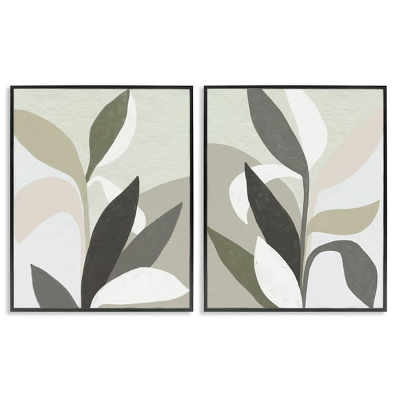 Stupell Industries Neutral Leaf Shapes Floral Painting Black Framed Art Print Wall Art, 11 x 14, Set of 2