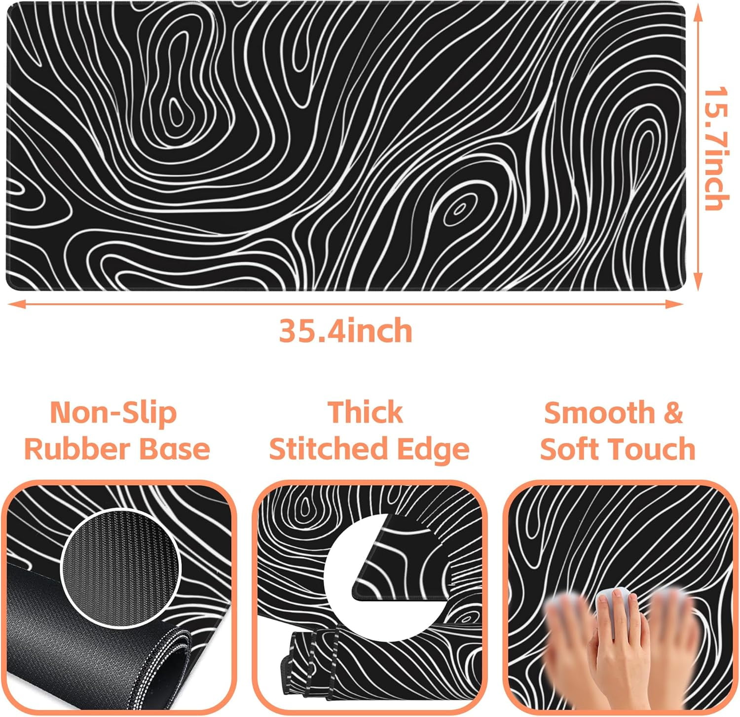 Abstract Outline Gaming Mouse Pad,Large Non-Slip Thick Stitched Edge Mouse Mat for Home Office Gaming Keyboard Desk Pad (35.4 x 15.7 Inches)