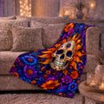 thumbnail image 6 of Day of the Dead Orange Flames Warm Flannel Blanket for Sunroom and Reading Nook, Festive Botanical Garden Scene, Housewarming Gift for Garden Lovers, Celestial Home Decor, 6 of 9