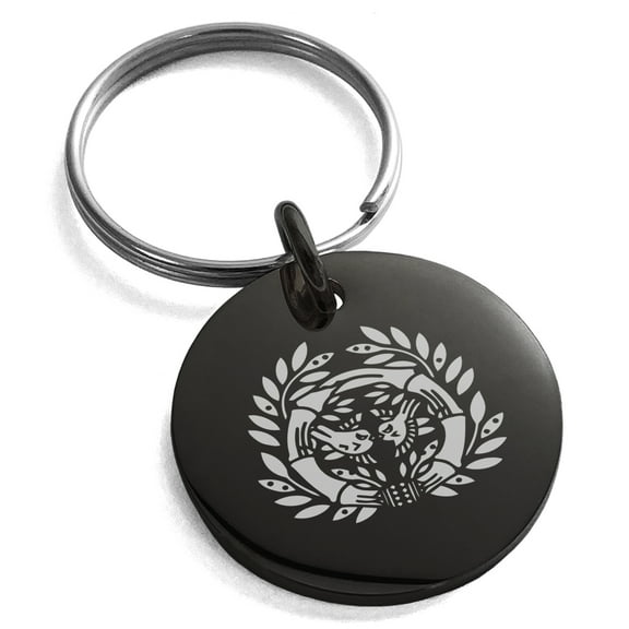 Stainless Steel Date Masamune Samurai Crest Engraved Small Medallion Circle Charm Keychain Keyring