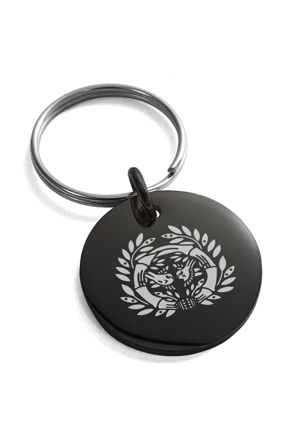 Stainless Steel Date Masamune Samurai Crest Engraved Small Medallion Circle Charm Keychain Keyring