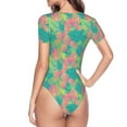 thumbnail image 3 of Uemuo Colorful Palm Leaves Pattern Women's One Piece Short Sleeve Swimsuit Rash Guard Surfing Modest Quick-drying Swimsuit Beach Essentials-, 3 of 9