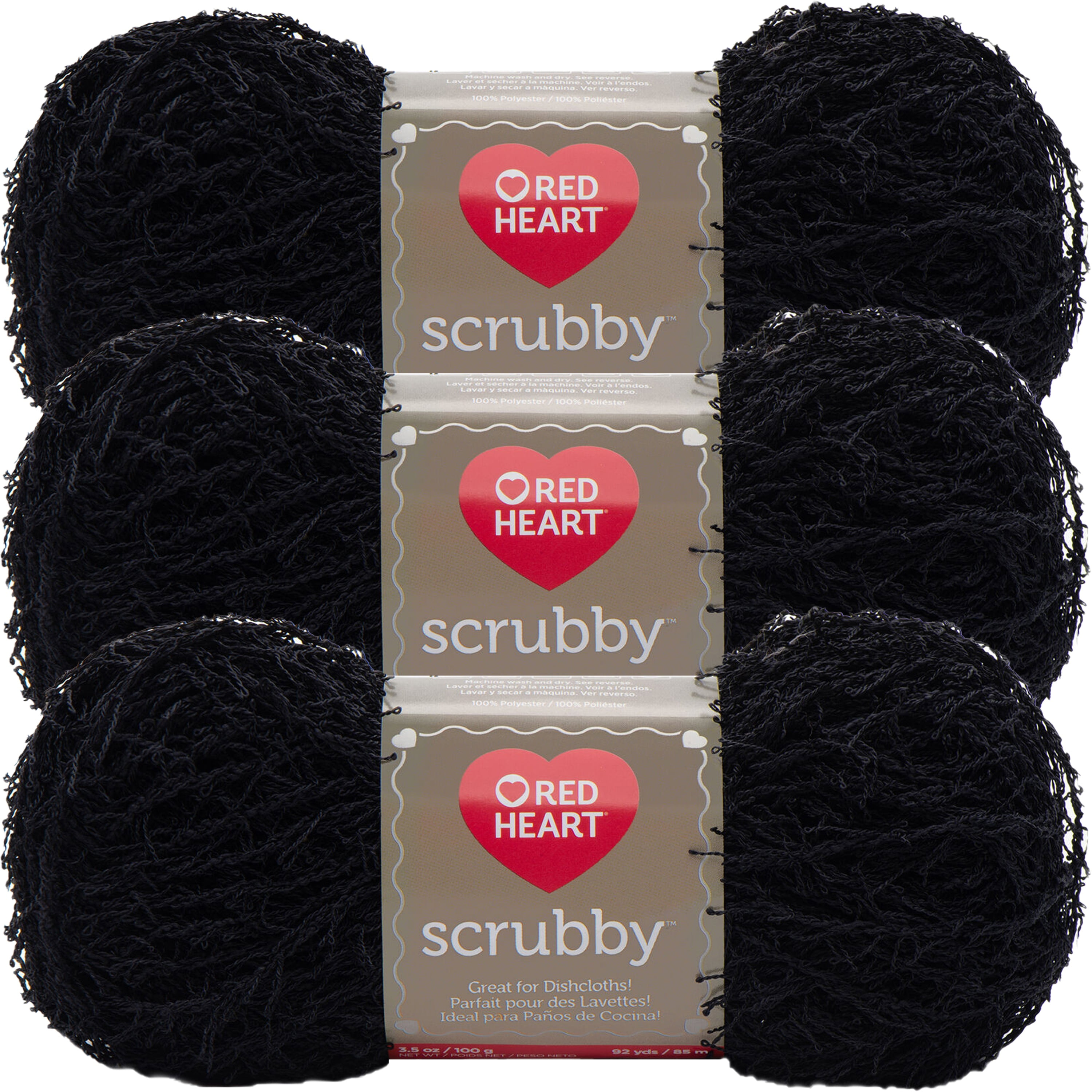 Red Heart Scrubby Black Yarn - 3 Pack of 100g/3.5oz - Polyester - 4 Medium (Worsted) - 92 Yards - Knitting/Crochet