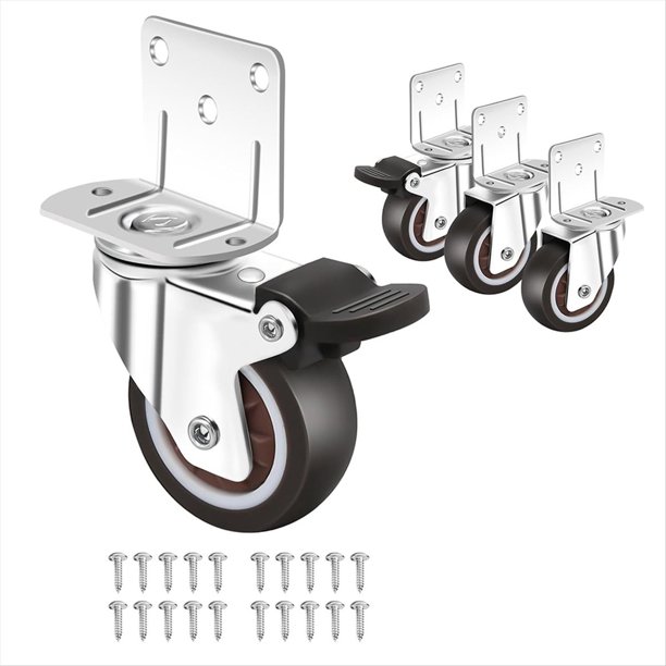 Ruedas de Montaje Lateral, Juego de 4 Ruedas con Freno, Ruedas Pequeñas con Placa en Forma de L para Muebles, Ruedas para Gabinetes, 1,5 Pulgadas (Forma de L)