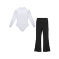 thumbnail image 4 of TiaoBug Mens Latin Tango Rumba Dance Outfit Long Sleeve Shiny Rhinestones Leotard with Flared Pants White&Black XXL, 4 of 7