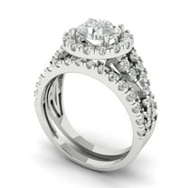 1.92 ct Brilliant Round Cut White Sapphire 18K White Gold Halo Solitaire with Accents Engagement Bridal Wedding Ring Band Set size 8.25