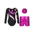 thumbnail image 2 of Alvivi Kids Girls Rhinestone Long Sleeve Gymnastic Dance Leotard Bodysuit and Shorts Hair Scrunchies Set Leaves 10, 2 of 7