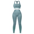 thumbnail image 4 of Women's 2 Piece Workout Set, Seamless Yoga Bra and High Waist Butt Lifting Yoga Pants, High Compression Fitness Outfit for Gym, Running, Yoga and Daily Wear-Green, 4 of 4