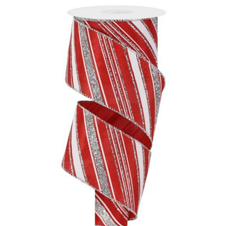 2.5-Inch Wide Red & White Wired Christmas Ribbon - 10 Yards For Tree Decor, Gifts & Crafts