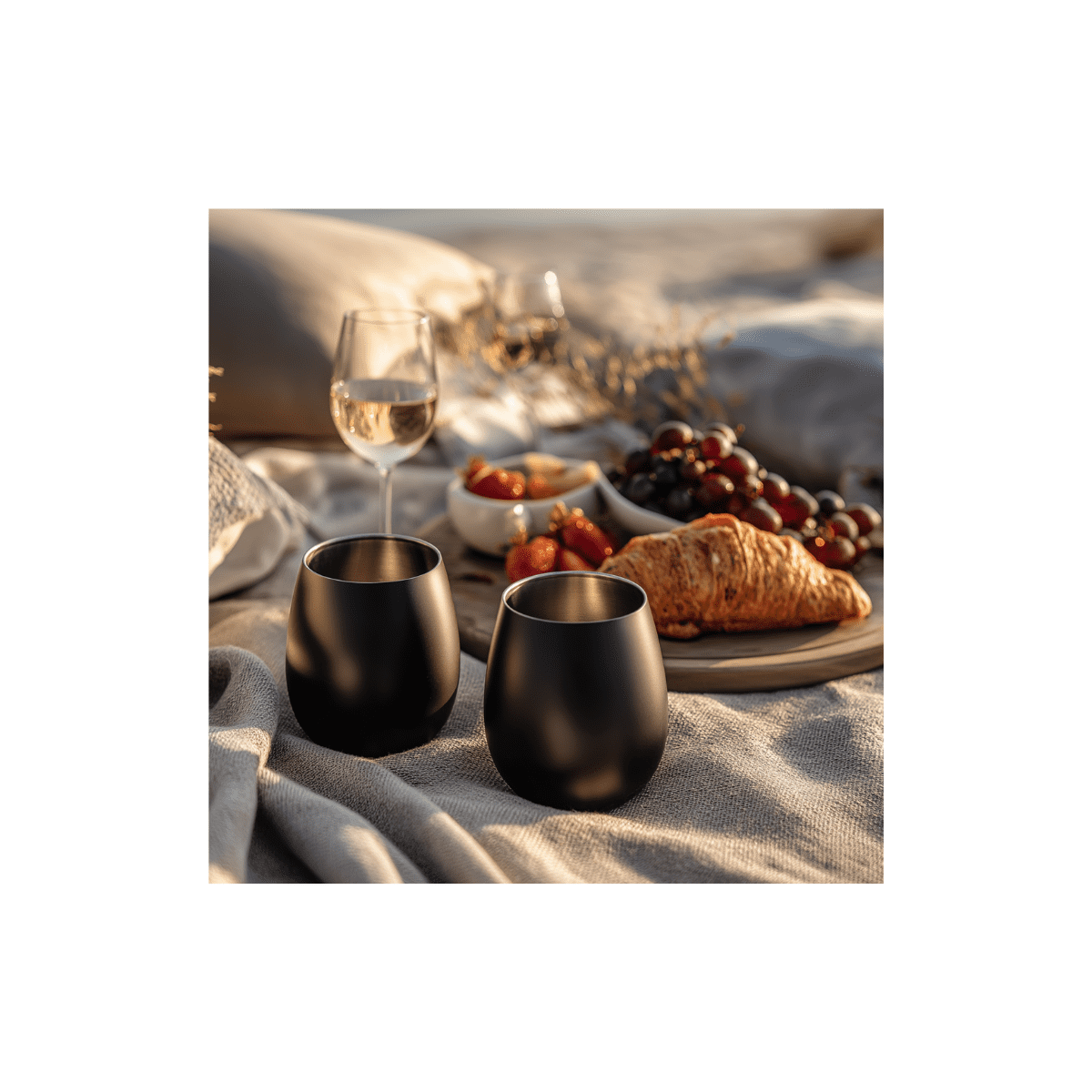 K&K Home Black Matte Stainless Steel Unbreakable Black Stemless Wine Glasses - 15 oz - Set of 4 Colored, Stemless Metal Wine Glasses Perfect for Outdoors, Weddings, and Parties