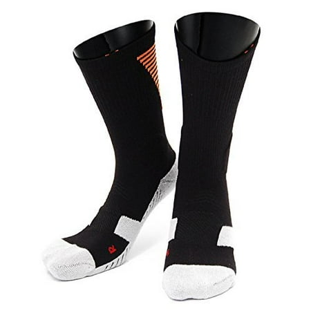 

Lovely Annie Women s 1 Pair High Crew Athletic Sports Socks Size M XL0028-07Black w/ Orange Strip