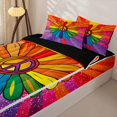 thumbnail image 3 of Manfei Bling Rainbow Print Zipper Twin Comforter Sets with Fitted Sheet and 2 Pillowcases, Tribal Groovy Flower Zipper Bedding Set, Purple Red, Black Reversible, 4 Pieces, 3 of 7