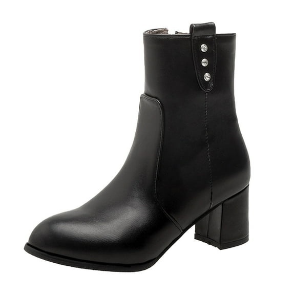 adviicd Womens Ankle Boots Womens Ankle Boots Block Heel Round Toe Side Zipper Dress Fall Booties Shoes (Black,9)