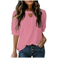thumbnail image 4 of Women Short Sleeve Tees Eyelet Shirts Crewneck Pullover Tops Front Hole Summer Blouses 2025 Outfits, 4 of 6