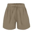 thumbnail image 2 of LEKODE Linen Shorts for Women Elastic High Waisted Stretchy Shorts Bermuda Shorts Straight Leg 5-point Pants Drawstring Shorts Casual Pants Cotton Shorts Womens Shorts Gray S, 2 of 8