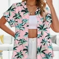 thumbnail image 2 of Siilsaa Women's Hawaiian Button Down Shirts Casual Short Sleeve Floral Tropic Print Summer Blouse Tunic Top Pink,2XL, 2 of 5