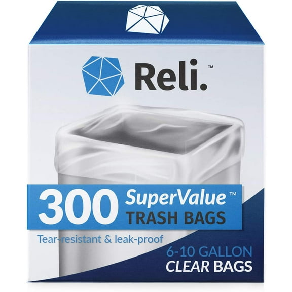 6-10 Gallon Trash Bags | 300 Bags | Clear | Bathroom | Strong | Garbage