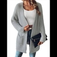 thumbnail image 2 of Suéter Informal de Otoño para Mujer, Abierto Al Frente, de Larga y con Bolsillos. Gris XL, 2 of 10