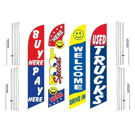 4 Swooper Flags With 4 Pole Kits Buy Pay Here Look Special Here Welcome Drive In Used Trucks