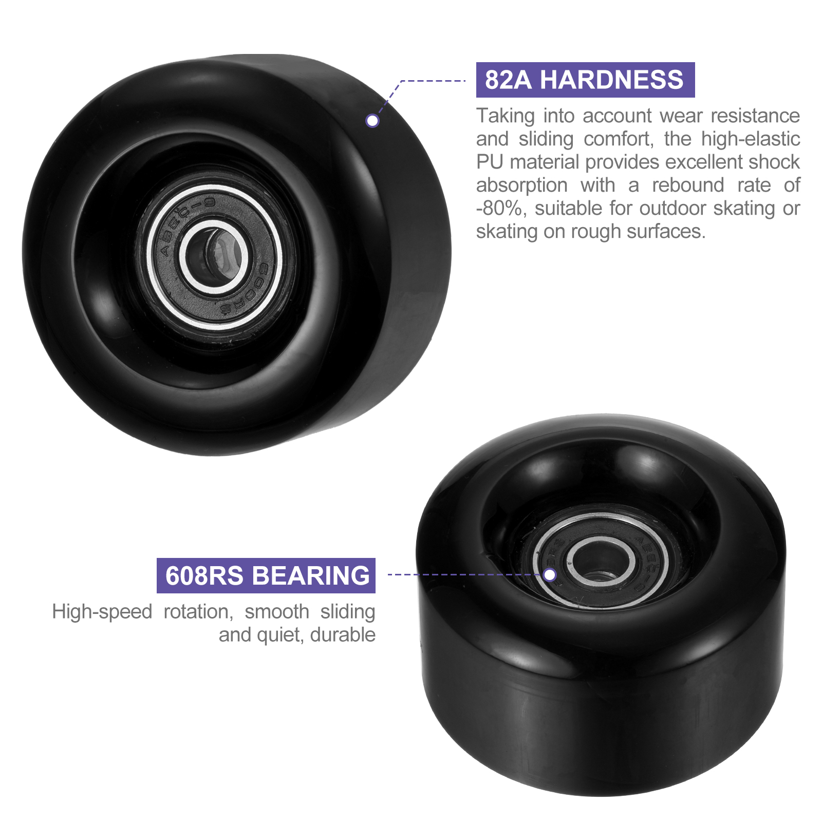 Lot De 8 Roues De Roller 58mm - 82A - Violet Avec Roulements ABEC 9 Pour Patinage Extérieur