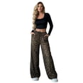 thumbnail image 2 of Wide Leg Pants for Women Leopard Print High Waist Drawstring Trousers Loose Straight Casual Womens Pants Coffee L, 2 of 6