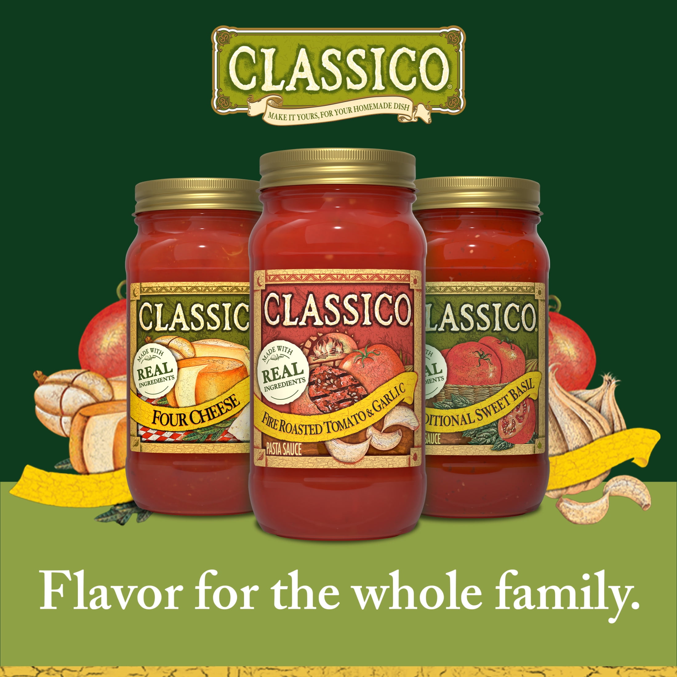 (6 pack) Classico Fire Roasted Tomato & Garlic Pasta Sauce, 24 oz Jar