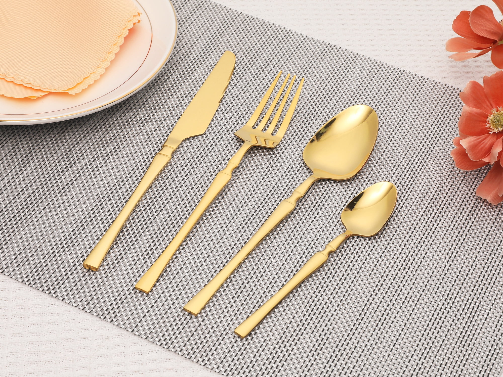Unique Bargains 16 Pieces Stainless Steel Flatware Set for 4 Gold