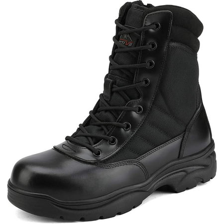 NORTIV 8 Steel Toe Boots for Men Safety Industrial & Construction Military Work Boots Slip Resistant ASTM F botas de trabajo para hombre 10.5 Black-t