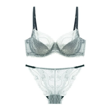 

MIASHUI Women Solid Color Thin Lace Bra and Briefs Sets Comfortable Lingerie Underwear 2 Piece Set