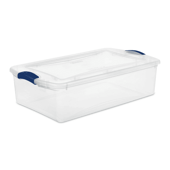 4 Pack 32 Quart Clear Underbed Storage Container with Latch Lid, Blue