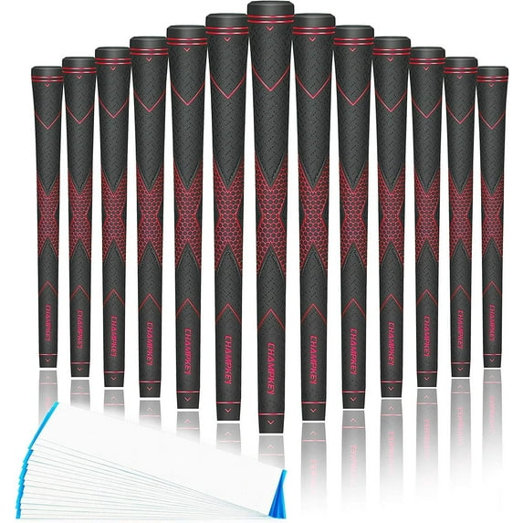 CHAMPKEY Traction-X Golf Grips 13 Pack with 15 Tapes | High Traction and Feedback Rubber Golf Club Grips (B/R,S)