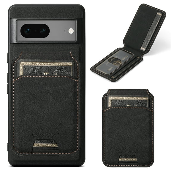 TECH CIRCLE for Google Pixel 8 Wallet Case ,Detachable Retro PU Leather Back Card Holder Kickstand Slim Case Shockproof Lightweight Case Cover Support Magnetic Car Mount for Google Pixel 8,Black