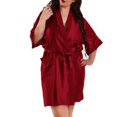 thumbnail image 2 of Albornoz para mujer, bata sedosa sexy, camisón, camisón, ropa de dormir, rojo vino, S Methold AP001190-13B, 2 of 7
