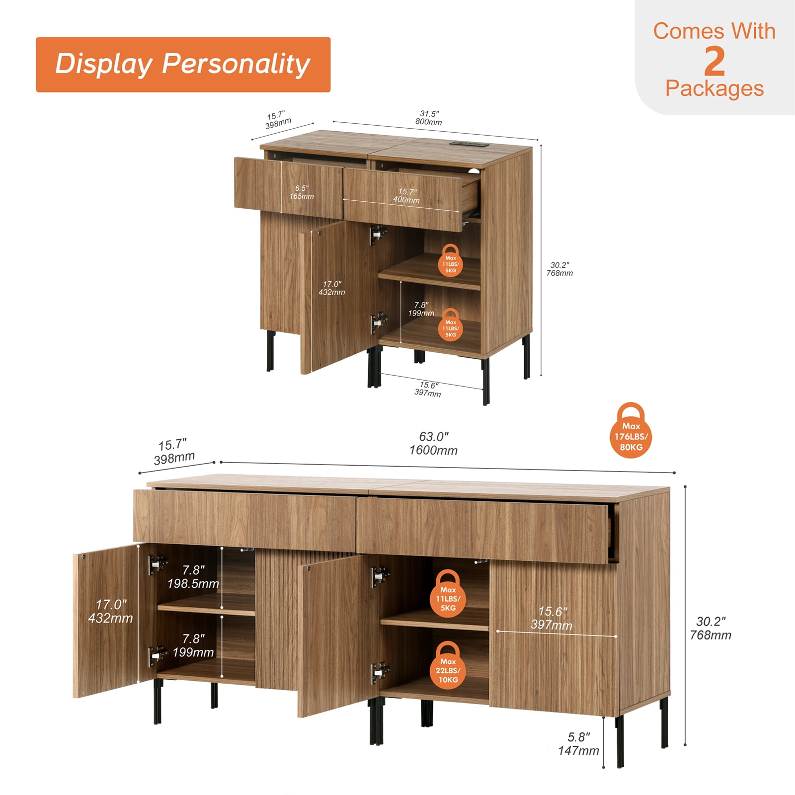 4 Pcs Bedroom Set，Reeded Dresser and Nightstand Sets for Bedroom, Wooden Dresser Set with Doors, Night Stand of 2 with Charging Station