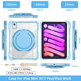 thumbnail image 5 of ELEHOLD Rotating Shockproof Case For iPad Mini 7th(A17 Pro) 2025/ 6th Generation 2022, Full Body Protection Clear Rugged Cover, 360° Rotating Ring Hand Grip Stand, Nylon Shoulder Strap,Lightblue, 5 of 11