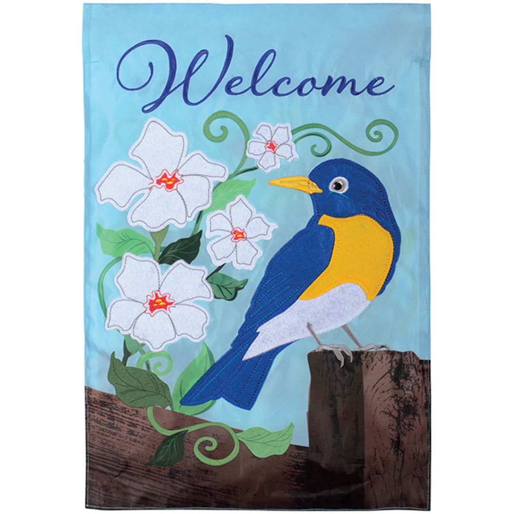Carson Applique Garden Flag - Bluebird on Fence, Double Sided, Outdoor