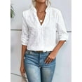 thumbnail image 2 of Women'S Crochet Embroidery Eyelet Tops Shirt Blouse Boho Long Sleeve Button Front Blouse White XL, 2 of 7