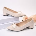 thumbnail image 4 of Rexoro Women Pointed Toe Pumps Bow Decor Slip On Low Chunky Heel Womens Shoes for Office Work Wedding Daily Wear, 4 of 7