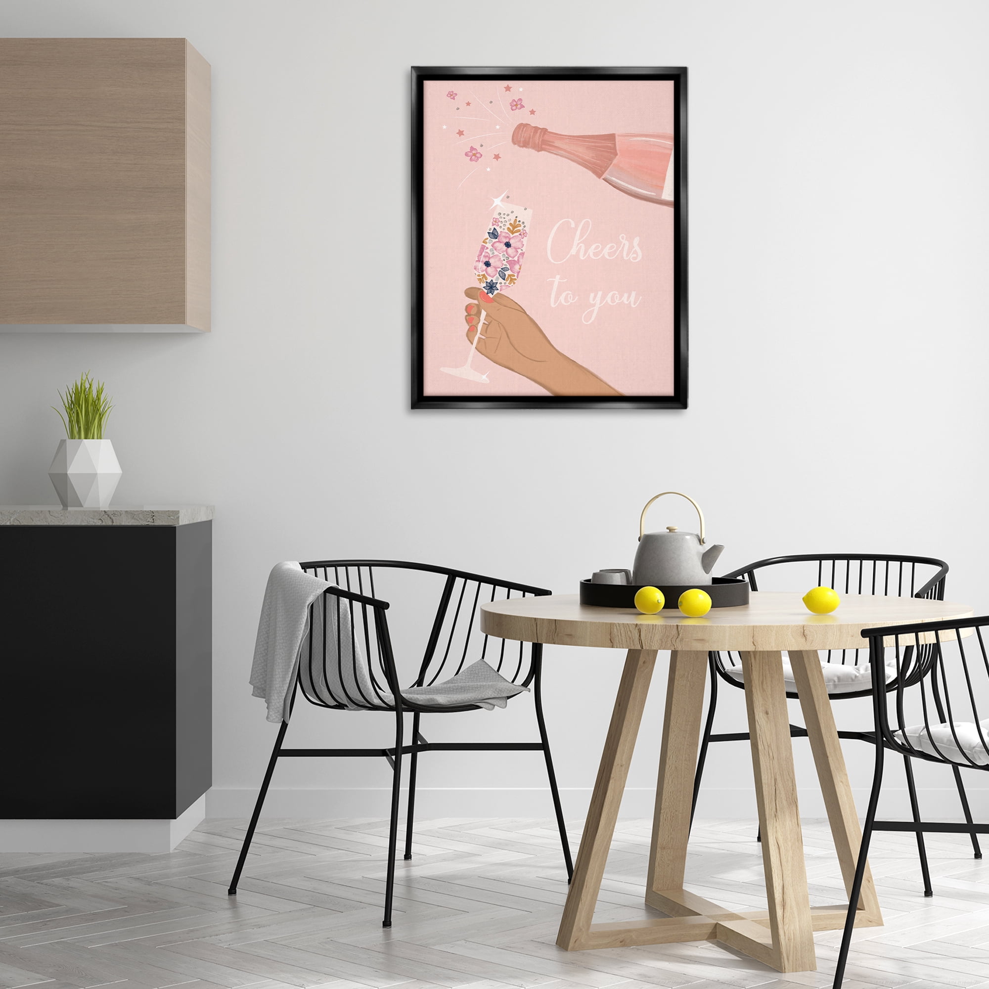 Stupell Industries Cheers To You Champagne Food & Beverage Painting Black Floater Framed Art Print Wall Art, 25 x 31