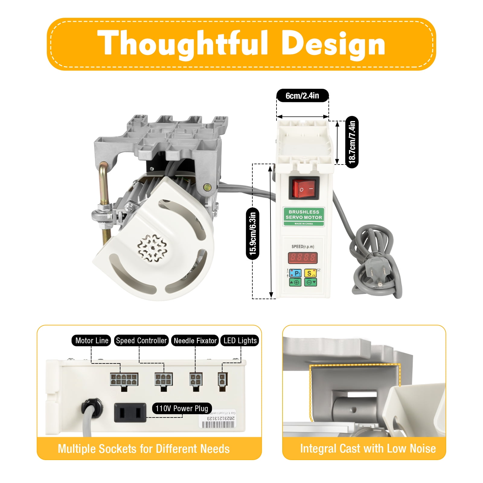 YIYIBUYS 600W Electric Brushless Sewing Machine Servo Motor Low Noise Industrial Sewing Machine Brushless Split Motor, 100 Stitches/min