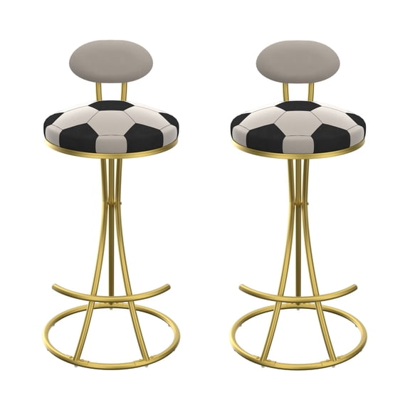 Set of 2 Round Bar Stools S-shaped Stripe Kitchen Stool Modern Velvet Upholstered Counter Chair for Dining Room (White)