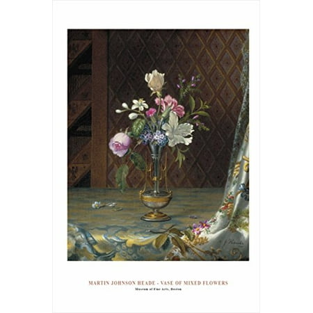 - Vase Of Mixed Flowers by Mart Johnson Heade 36x24 Art Print Poster Famous Painting Floral Still Life Unique Vase and Flowers