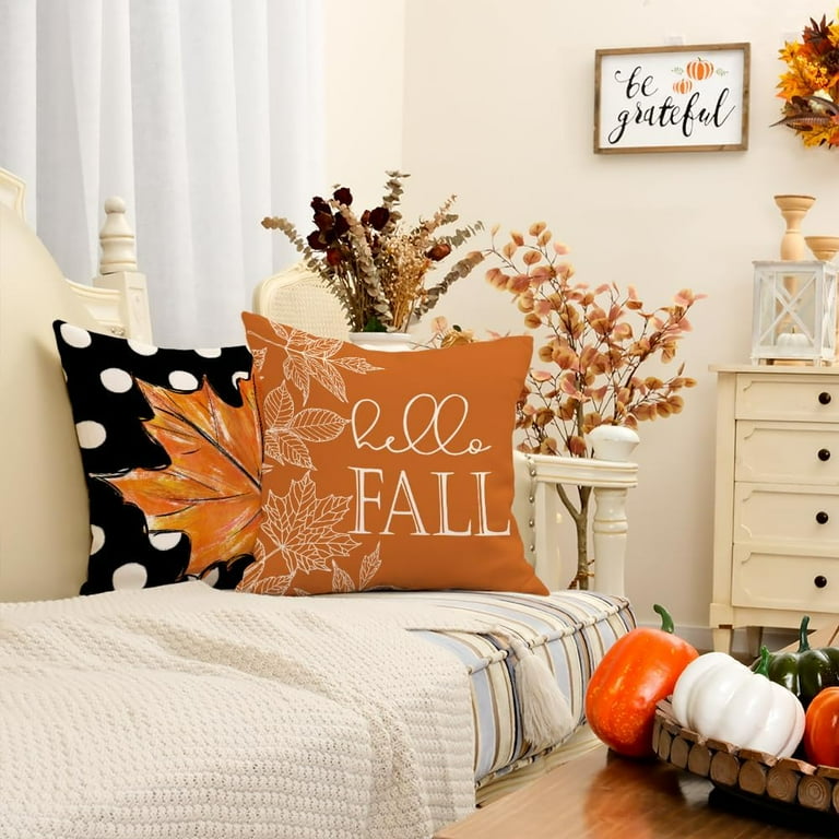 Fall Pillow Covers Set Of 4 - 20x20 Inch Rustic Pumpkin & Harvest Decor, Farmhouse Cushion Covers For Sofa (Orange)