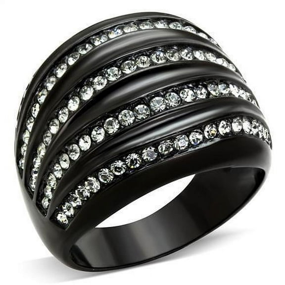 TK1789 - IP Black(Ion Plating) Stainless Steel Ring with Top Grade Crystal  in Black Diamond Size 10