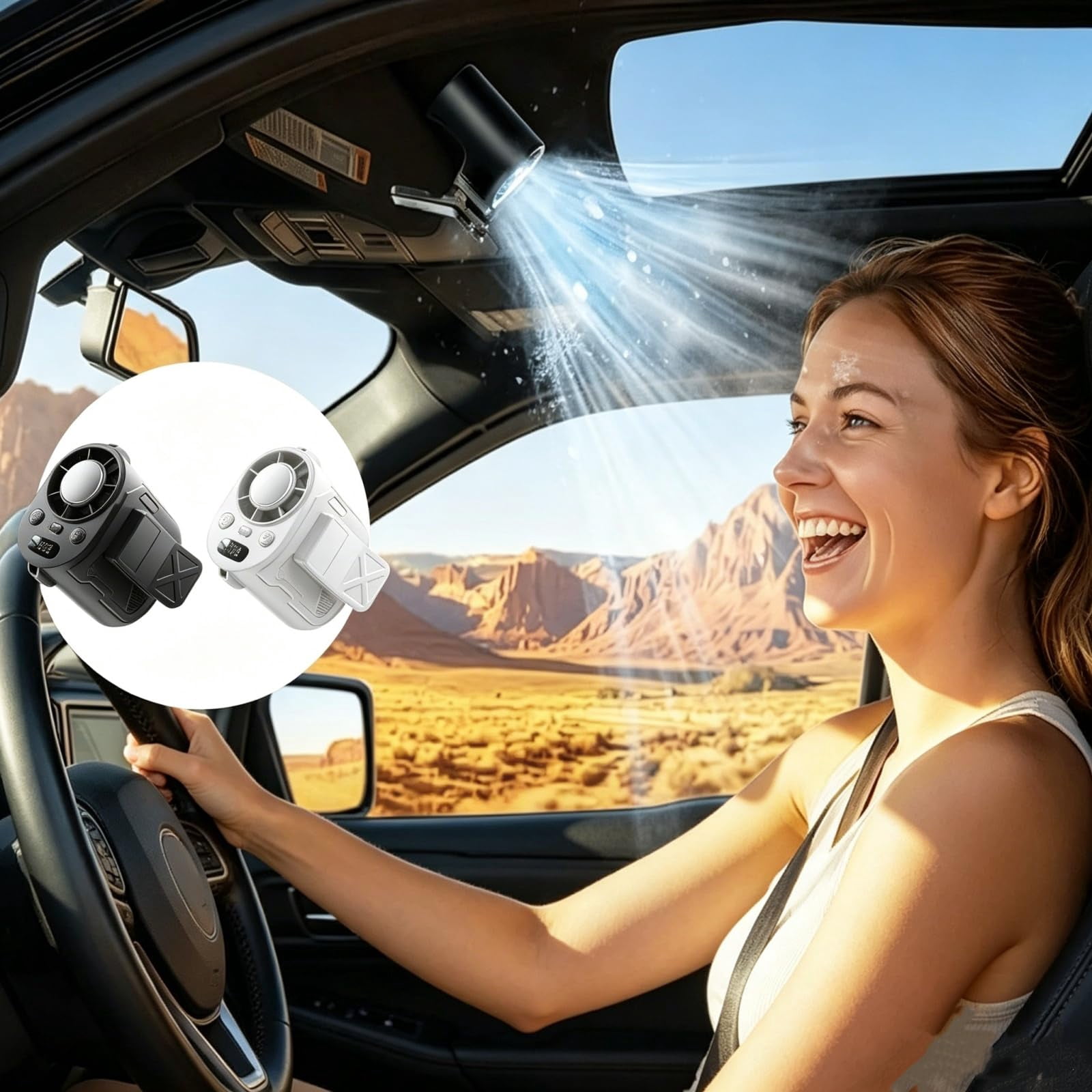 Portable Ice-Cooling Clip Fan, Clip-On Car Air Conditioner Fan, Mini Clip on Fan, Stepless Wind, Ice-Cooling for Vehicles